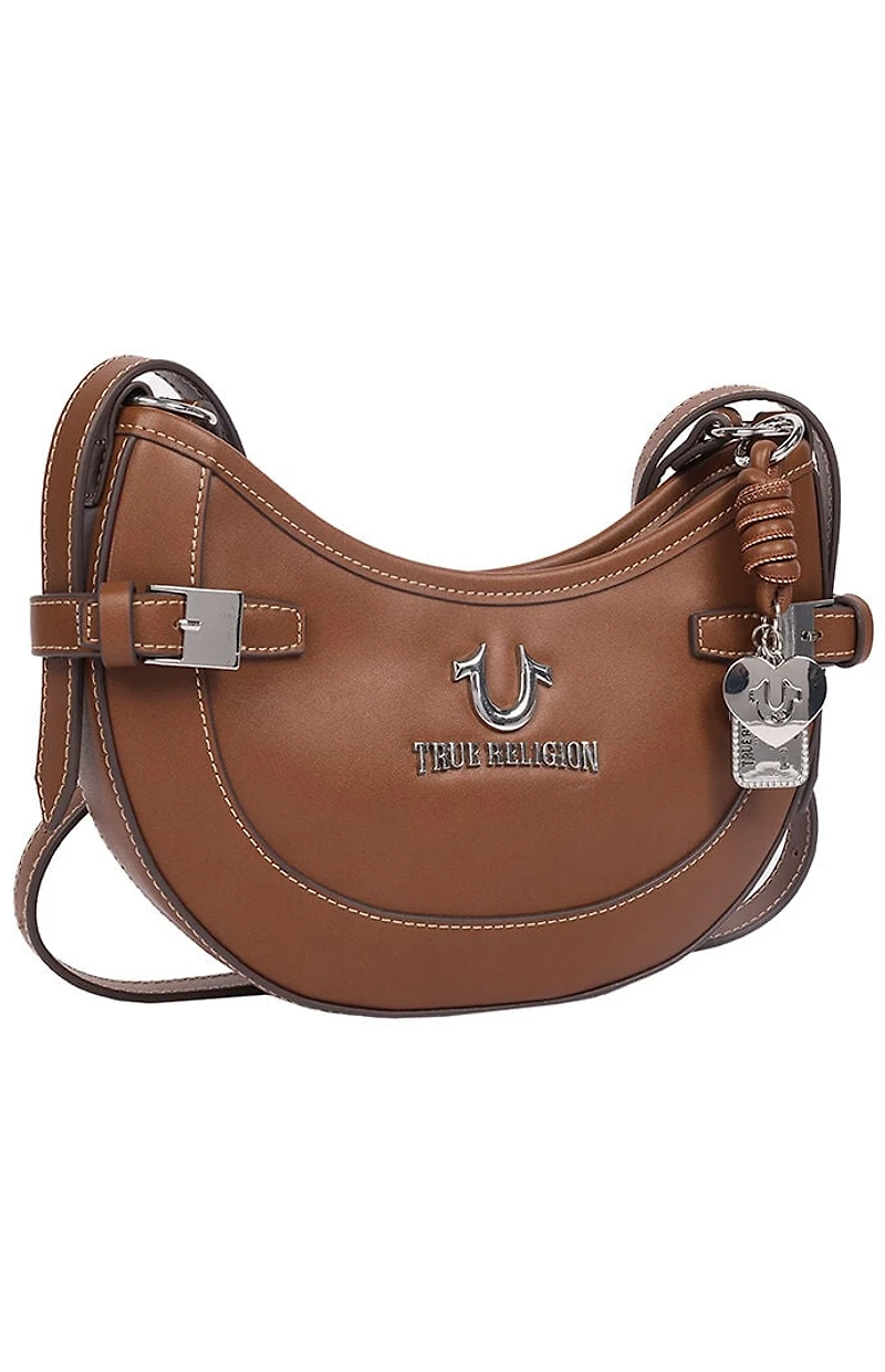 True Religion Brown Blake Smooth Belted Hobo Bag