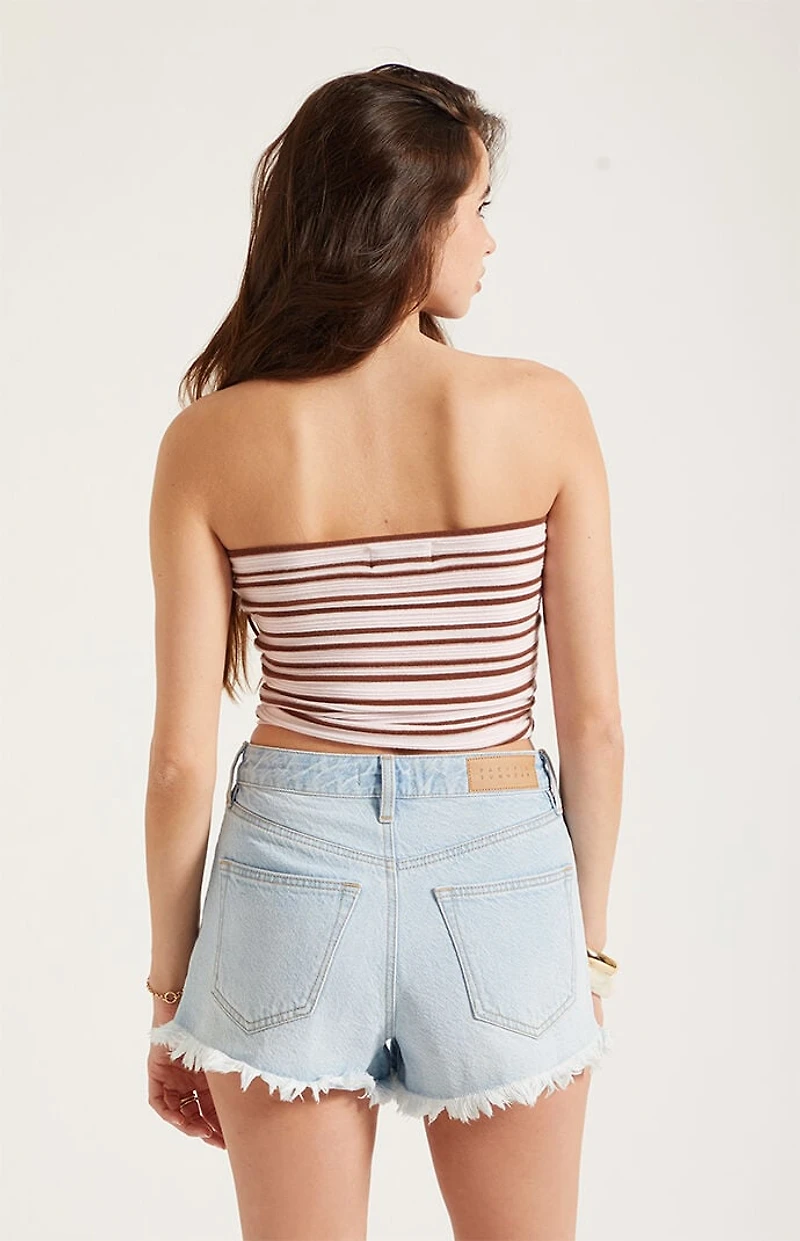Pacsun Ivy High Waisted Festival Jean Shorts Ripped Button Fly Light Blue