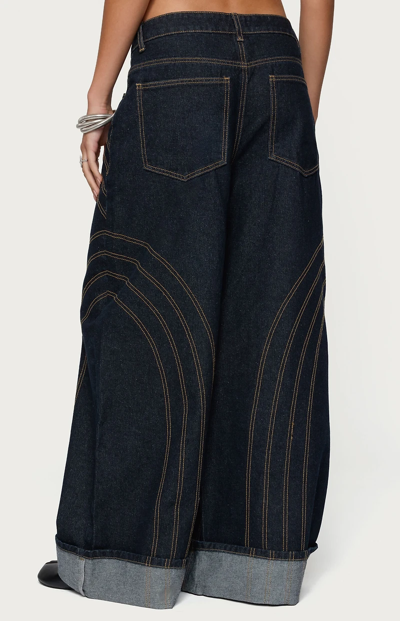 Edikted Cuffed Low Rise Wide Leg Jeans