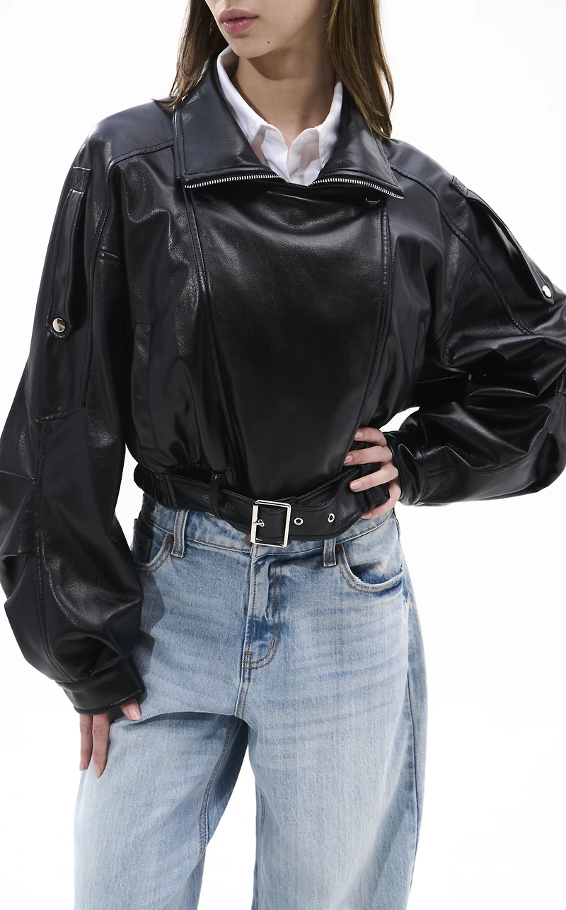 AZALEA WANG Papoose Black Butter Faux Leather Jacket