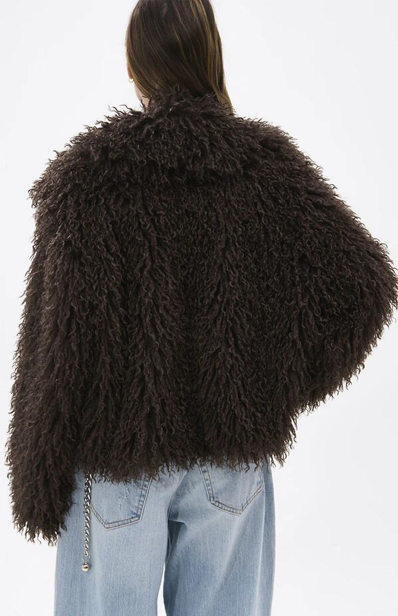 AZALEA WANG Ruperta Brown Faux Fur Jacket