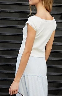 John Galt White Lace Trim T-Shirt