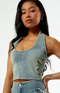 Playboy By PacSun Denim Halter Top