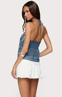 Edikted Beaded Floral Split Front Halter Top