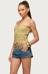 Edikted Jackey Ruched V-Neck Halter Top