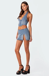 Edikted Katrina Slitted Denim Mini Skirt