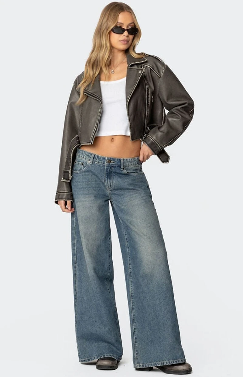 Edikted Washed Faux Leather Jacket