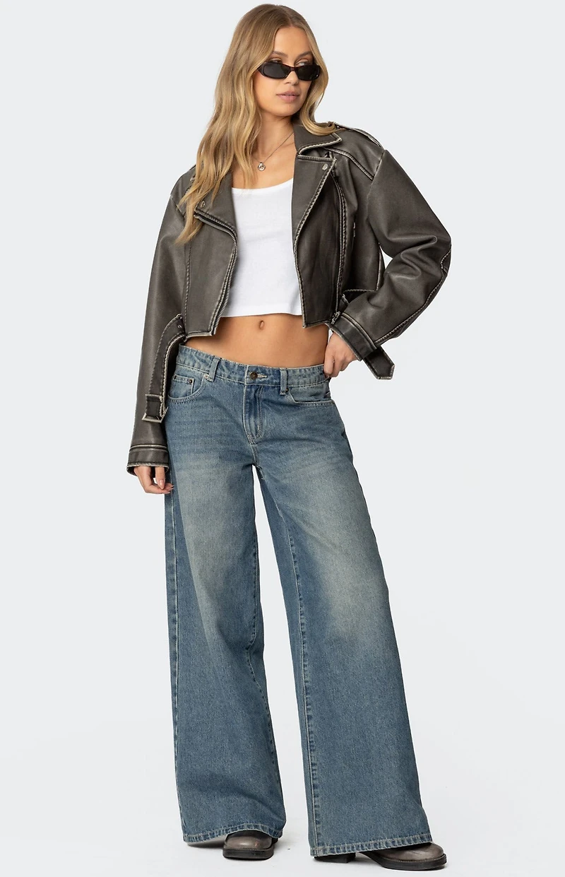 Edikted Washed Faux Leather Jacket