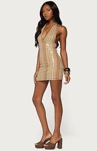 Edikted Franki Striped Sequin Mini Dress
