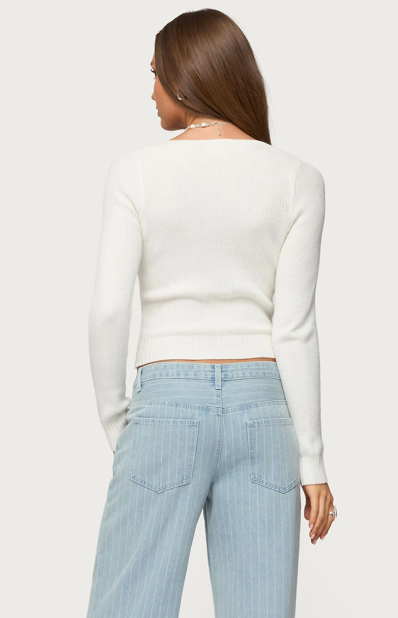 Edikted Maliah Ribbed Knit v Neck Top