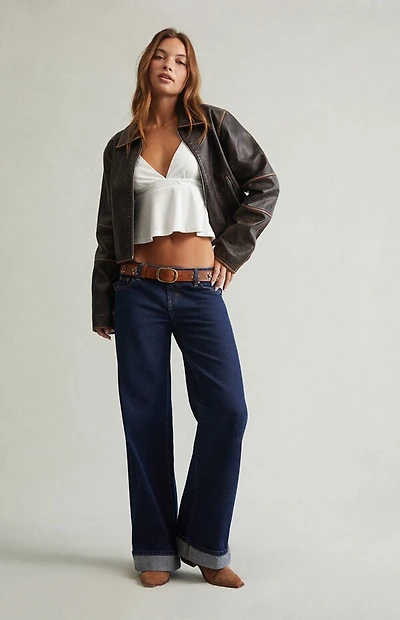 Pacsun Ultimate Low Rise Baggy Jeans Cuffed Dark Blue