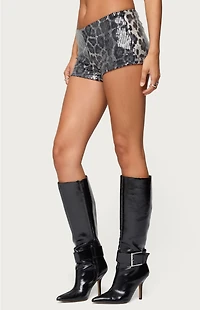 Edikted Sequin Leopard Printed Micro Shorts
