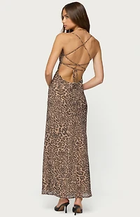 Edikted Ayanah Leopard Printed Backless Maxi Dress