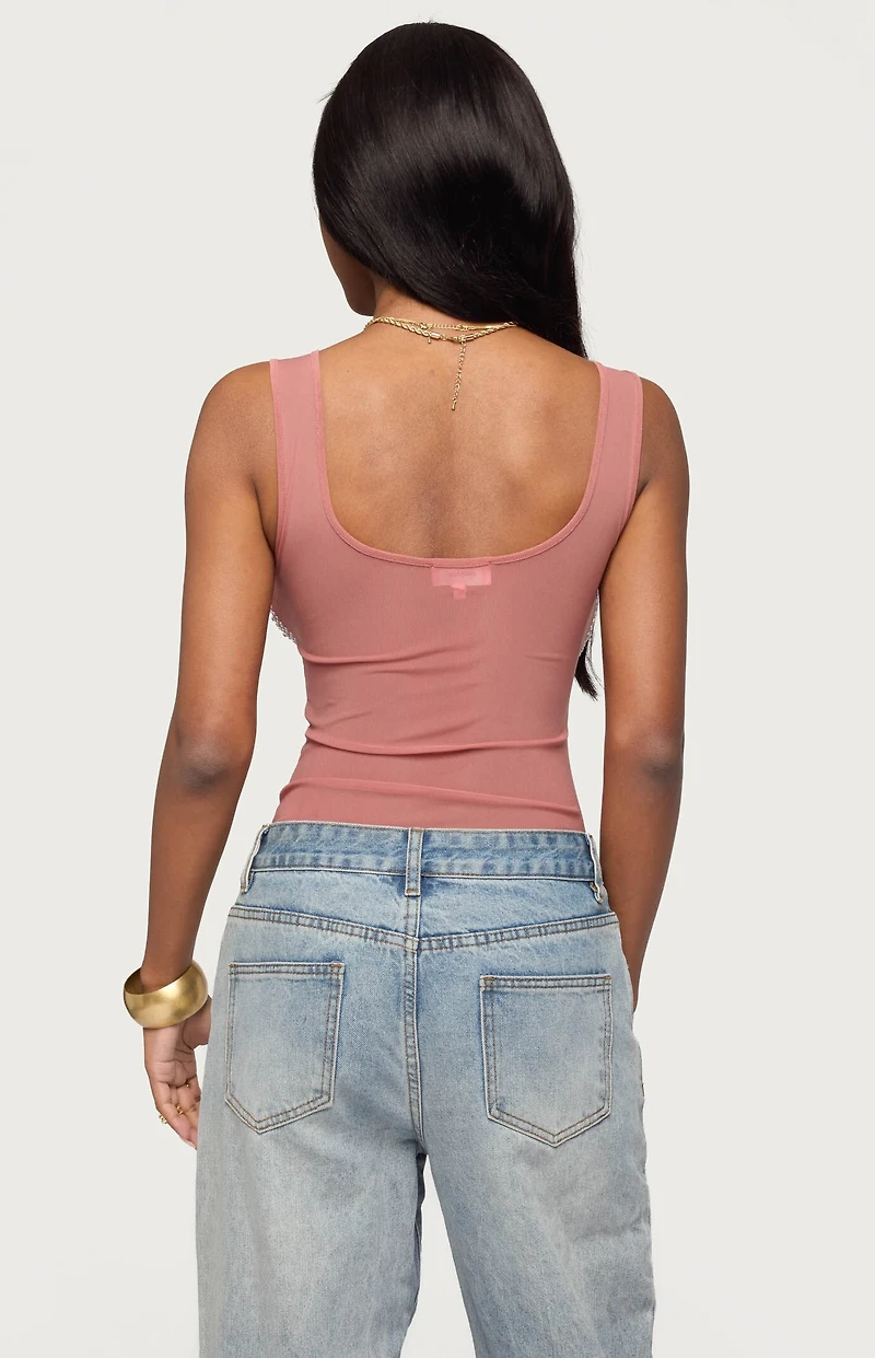 Edikted Angelita Rhinestone Sheer Mesh Bodysuit