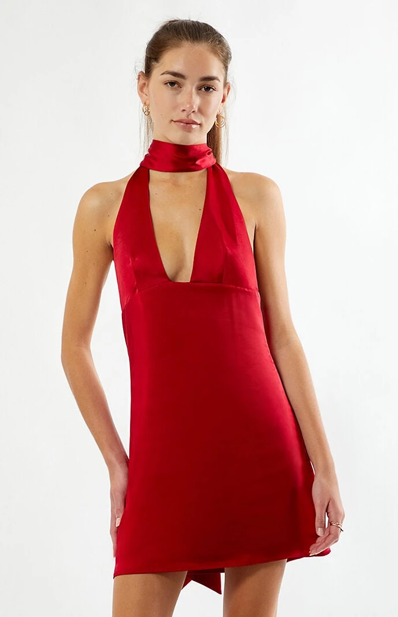 Beverly and Beck Vera Satin Halter Mini Dress