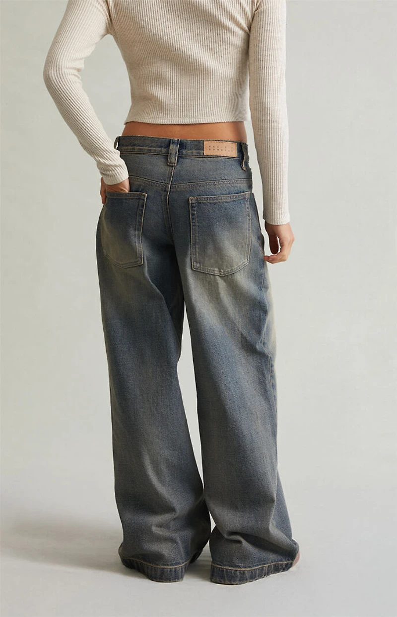 Pacsun Sloane Low Rise Ultra Baggy Jeans Pleated Tinted Blue