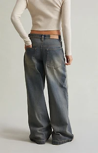 Pacsun Sloane Low Rise Ultra Baggy Jeans Pleated Tinted Blue