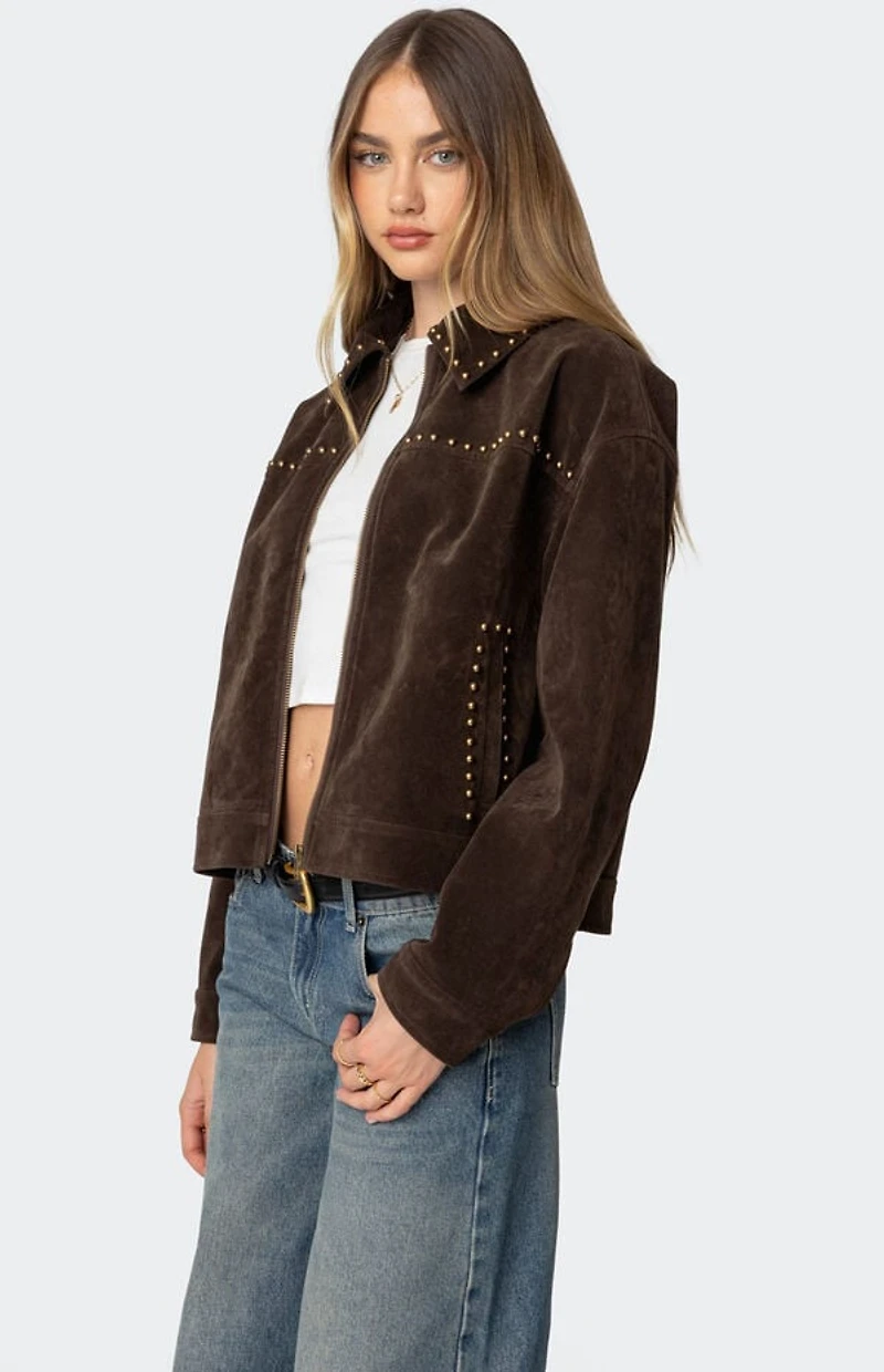 Edikted Memphis Studded Faux Suede Jacket
