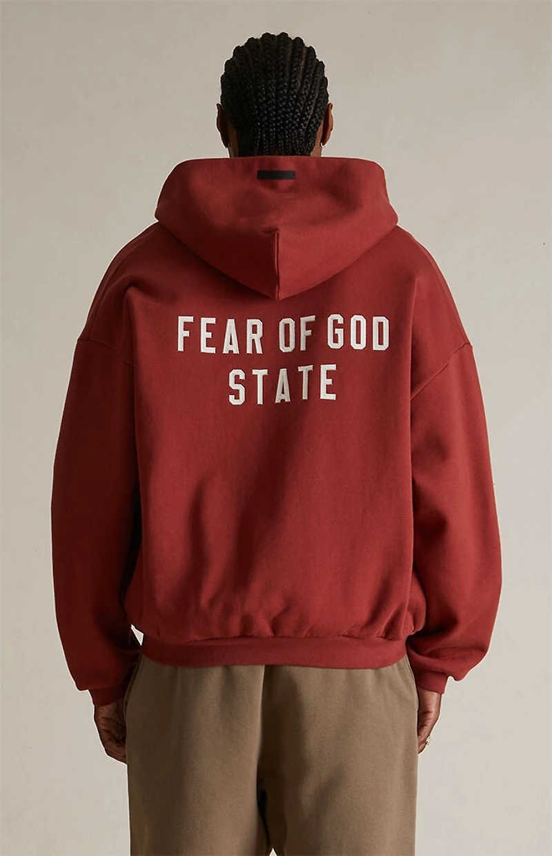 Fear of God ESSENTIALS Crimson Heavy Fleece Full Zip Hoodie