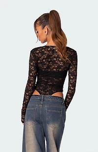 Edikted Zoey Sheer Lace Two Piece Bodysuit