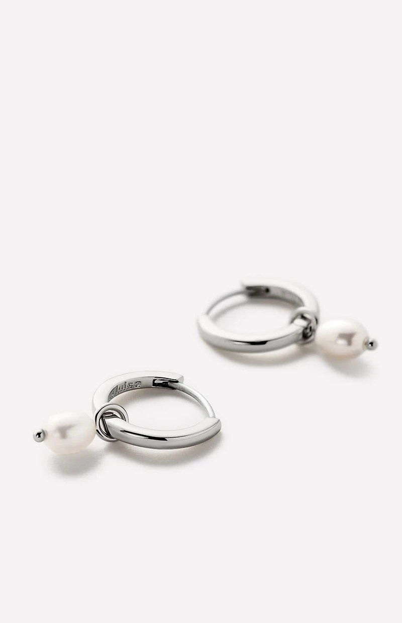 Ana Luisa Frida Silver Pearl Huggie Hoop Earrings