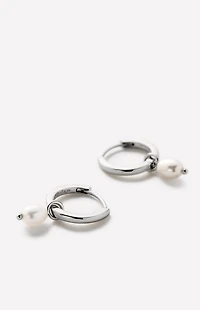 Ana Luisa Frida Silver Pearl Huggie Hoop Earrings