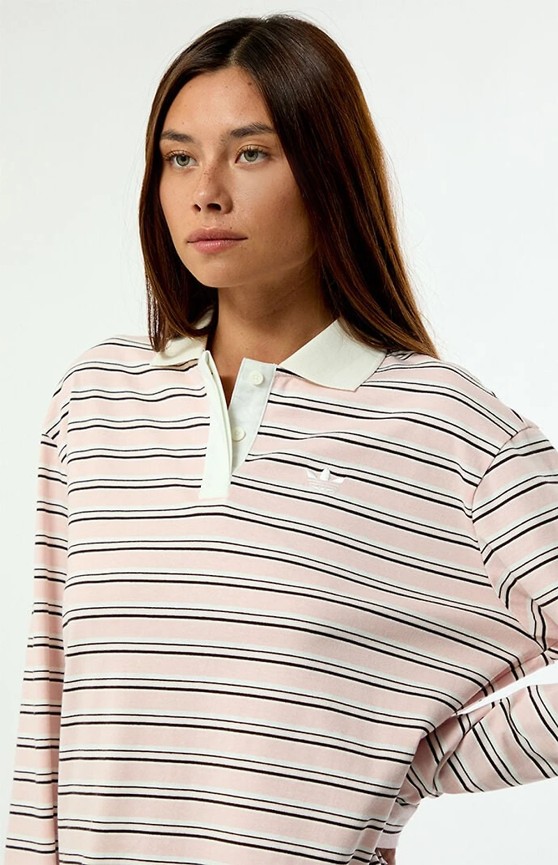 adidas Striped Long Sleeve Oversized Polo Shirt