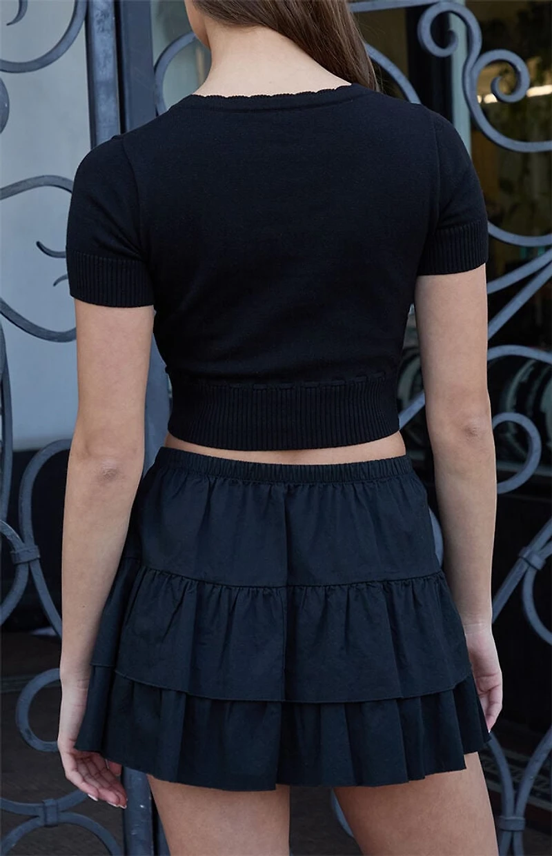 John Galt Scalloped Trim Short Sleeve Cardigan