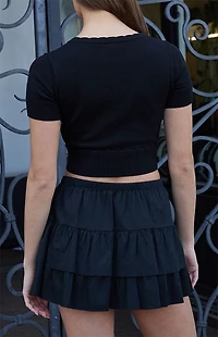 John Galt Scalloped Trim Short Sleeve Cardigan