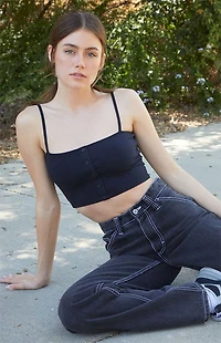 John Galt Black Isidore Button Tank Top