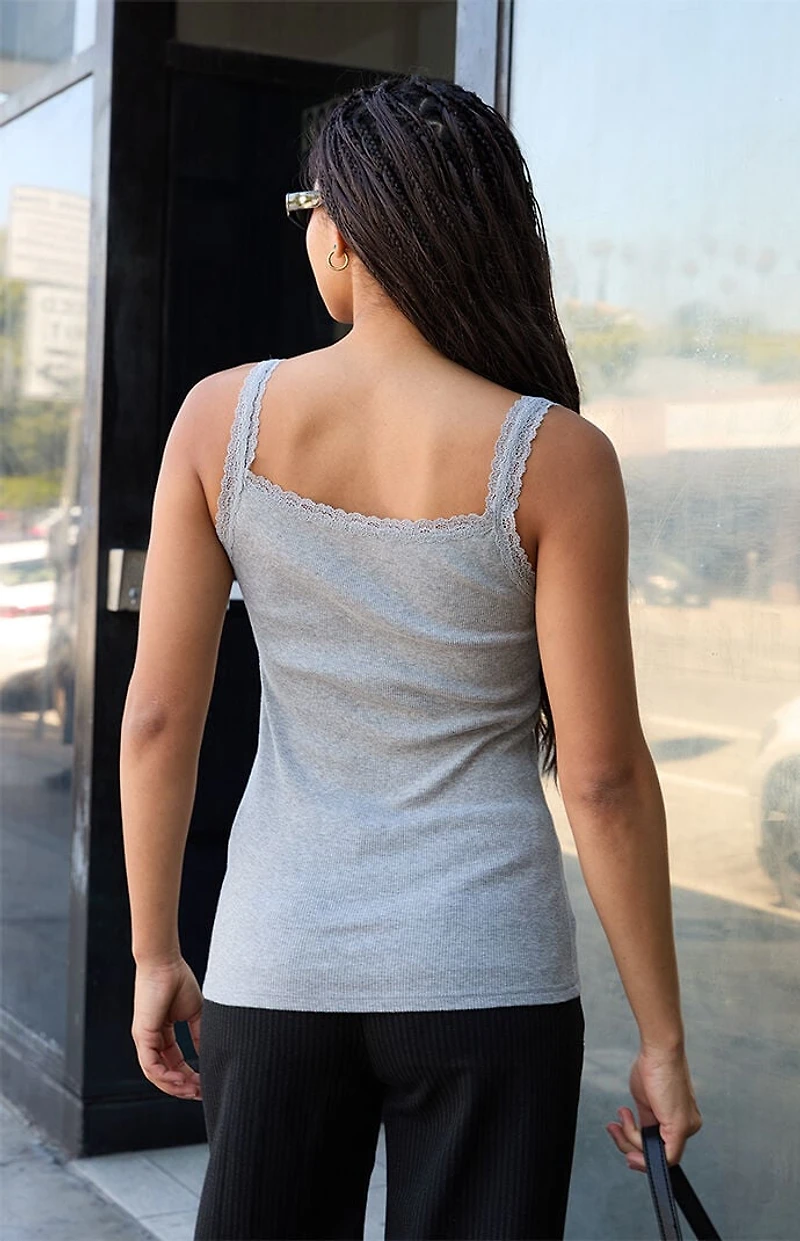 John Galt Melange Amaya Ribbed Lace Tank Top