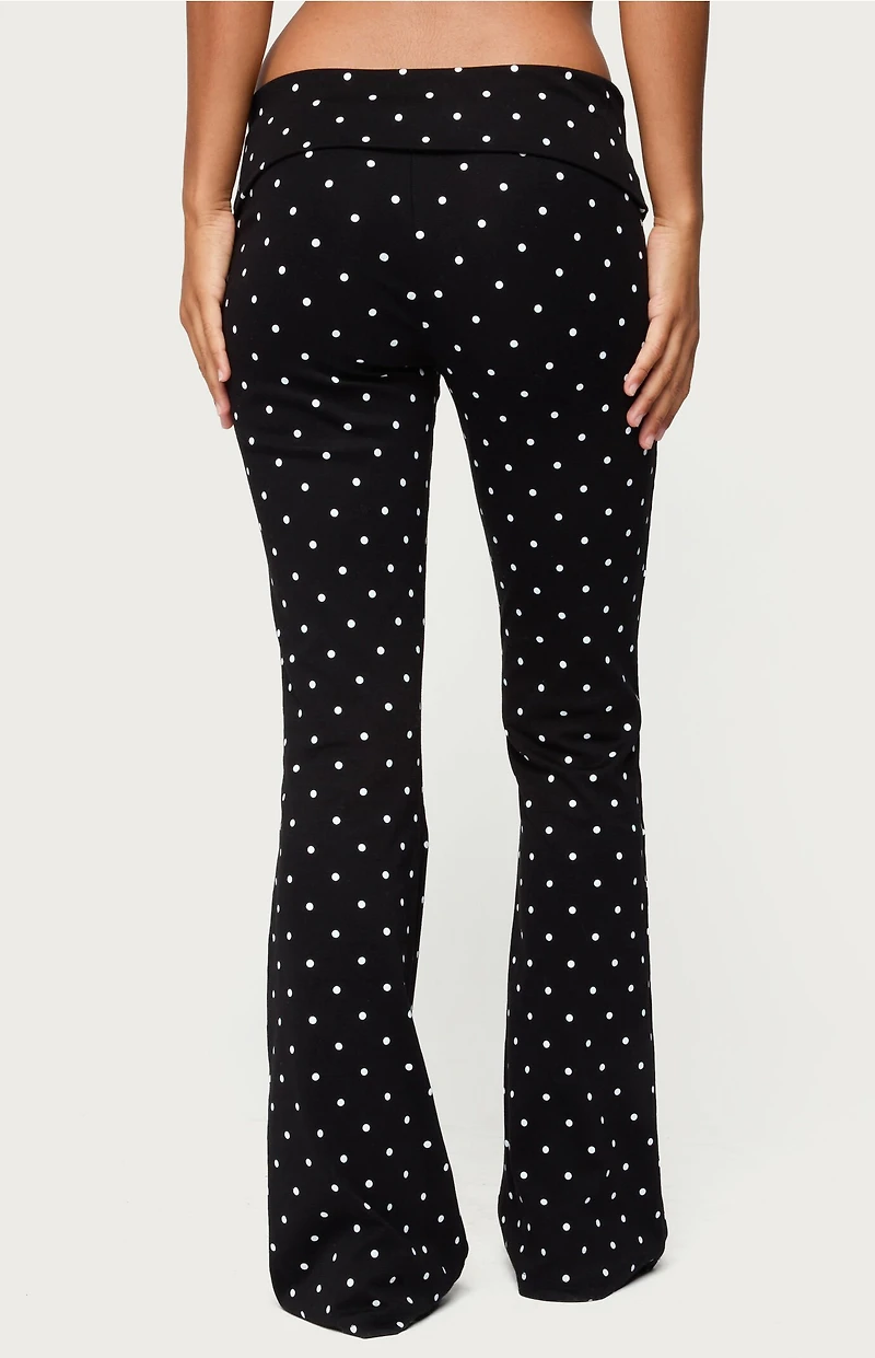 Edikted Daliya Polka Dot Fold Over Flared Leggings