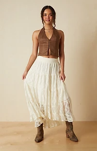 Your Favorite Paisley Faux Suede Hook-And-Eye Halter Top