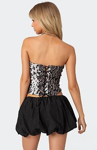 Edikted Snakeskin Strapless Mesh Corset