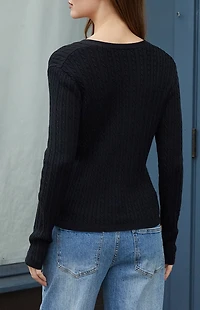 John Galt Black V-Neck Cable Knit Cardigan