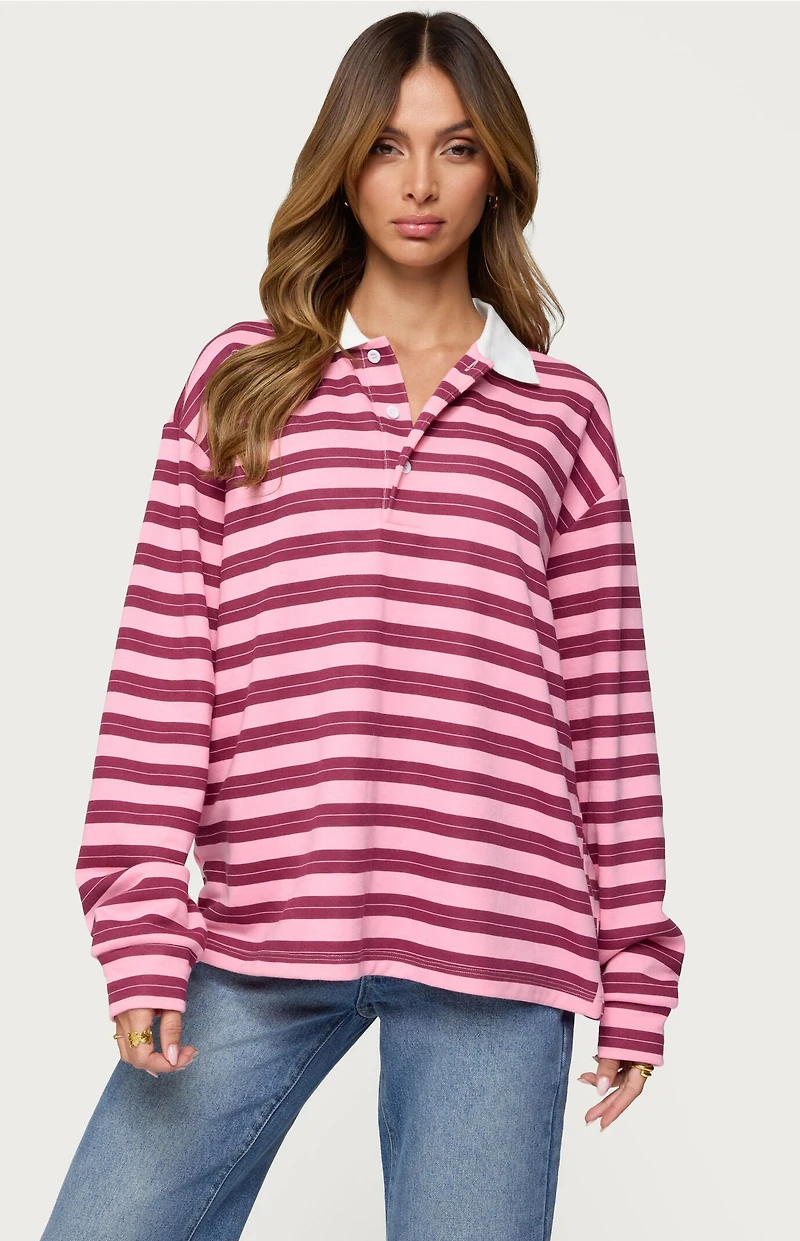 Edikted Maureen Striped Polo Sweatshirt
