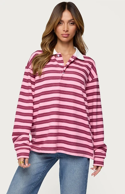 Edikted Maureen Striped Polo Sweatshirt