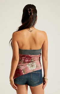 Beverly and Beck Lace-Up Denim Chiffon Tube Top