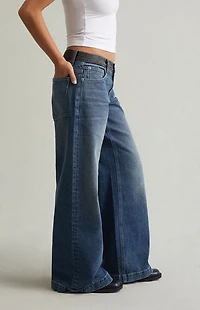 Pacsun Sloane Low Rise Ultra Baggy Jeans Contrast Waistband Medium Blue