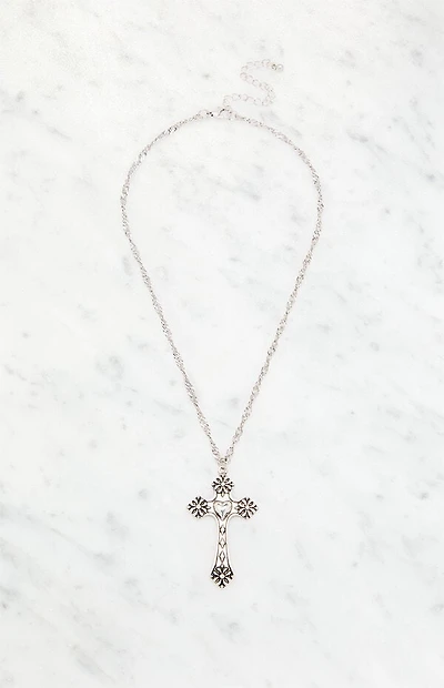 LA Hearts Etched Cross Pendant Necklace