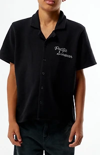 Pacsun Kids Black Waffle Knit Embroidered Camp Shirt