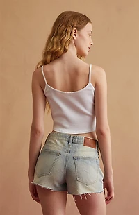 RARE DNM EDIT Light Blue Rhinestone Trim High Waisted Denim Festival Shorts