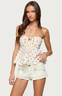 Edikted Izzey Polka Dot Strapless Babydoll Top