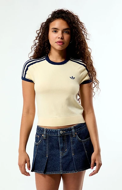 adidas Yellow Knit Short Sleeve Crop Top