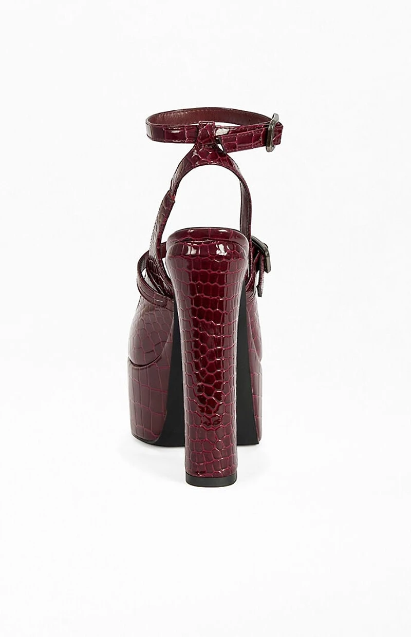 AZALEA WANG Women's Felicia Burgundy Croc Platform Pumps
