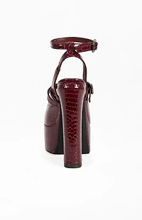AZALEA WANG Women's Felicia Burgundy Croc Platform Pumps