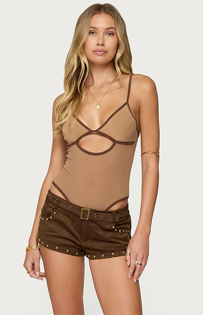 Edikted Contrast Sheer Mesh Cut Out Bodysuit