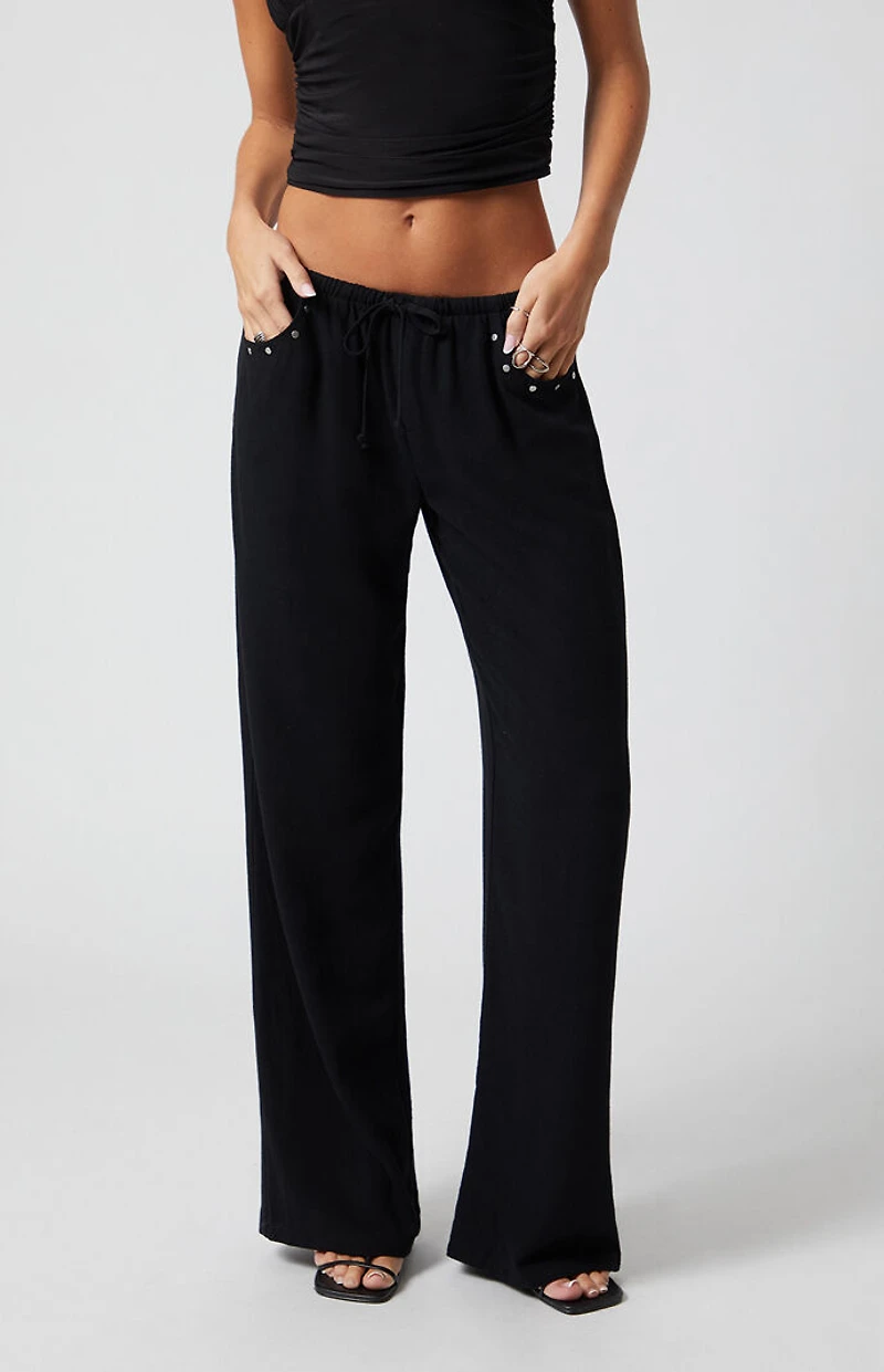 Third Charm Linen Studded Low Rise Baggy Pants