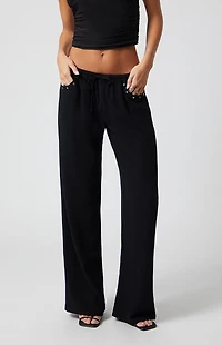 Third Charm Linen Studded Low Rise Baggy Pants