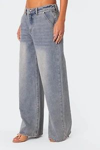 Edikted Myla Washed Low Rise Wide Leg Jeans